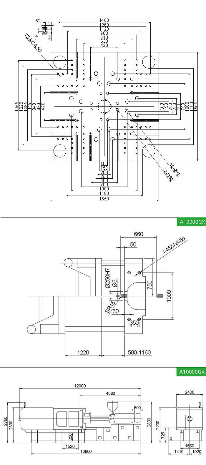 Specification Drawings of 1000 ton Injection Molding Machine