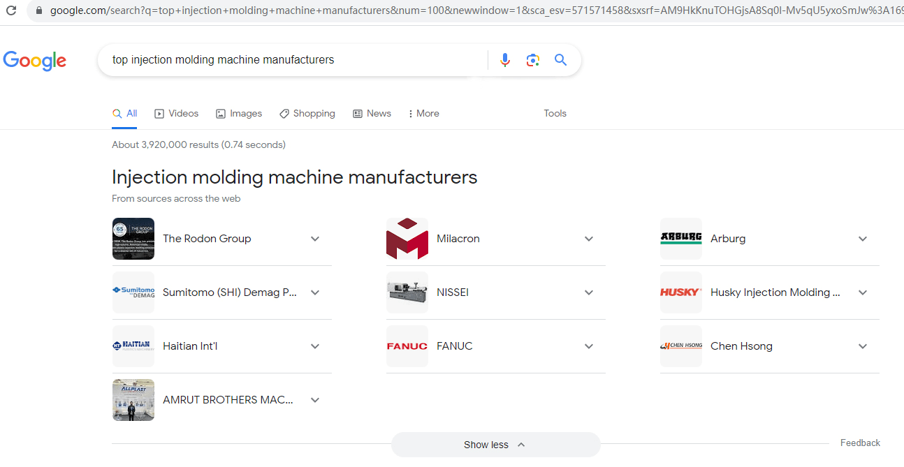 Top injection molding machine manufacturers feature shows on google search result